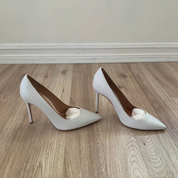NIB White Leather Pointed-Toe Pumps Made in Italy Heels - Picture 4 of 16